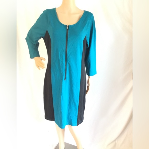 Kenneth Cole New YorkTurquoise and Black Long Sleeve Dress NWT